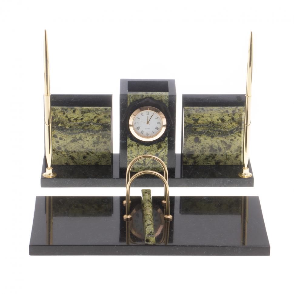 Письменный набор с часами  "Офисный" камень змеевик фото 1 — 