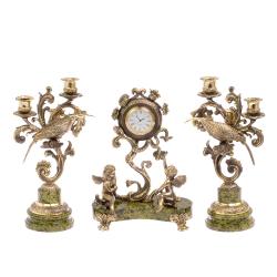 Каминные часы с канделябрами &quot;Колибри&quot; из бронзы и змеевика — 