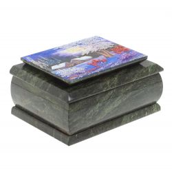 Шкатулка с рисунком &quot;Зимняя ночь&quot; из змеевика 16х12х7,5 см — 