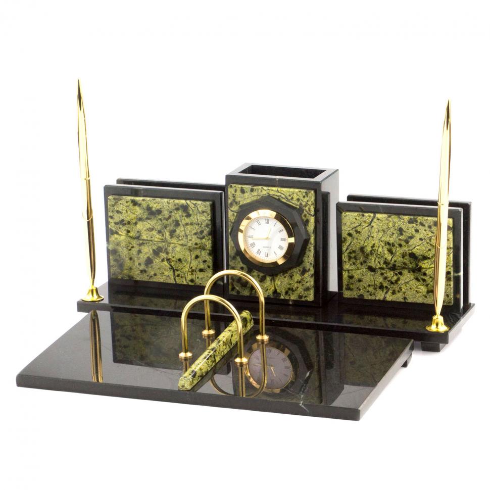 Настольный набор "Офисный" для канцелярских принадлежностей камень змеевик фото 1 — 