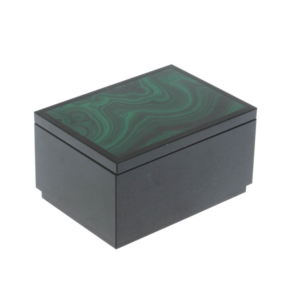 Шкатулка из малахита и долерита 10,5х7,5х5,5 см фото 1 — 