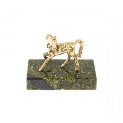 Статуэтка &quot;Лошадка&quot; из бронзы на подставке из светло-зеленого змеевика — 