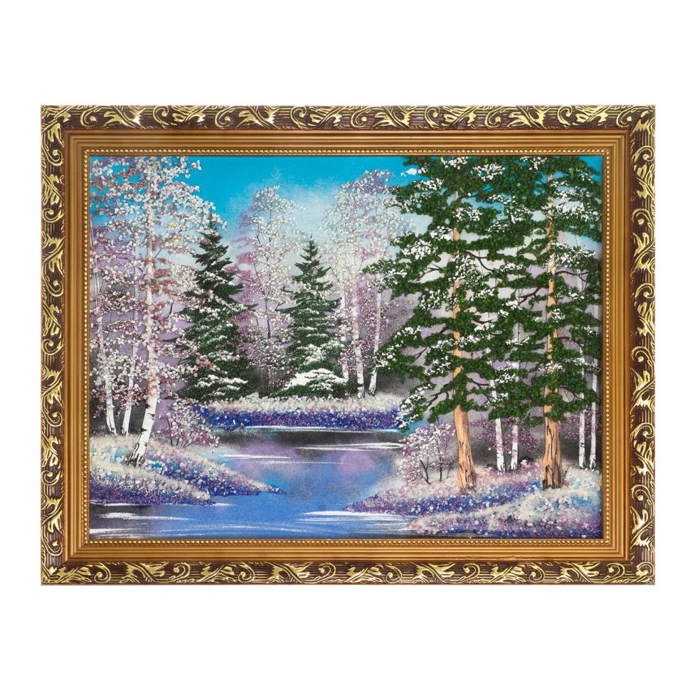 Картина "Зимний пейзаж" багет 51х41 см, каменная крошка фото 1 — 