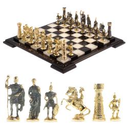 Шахматы &quot;Римские&quot; из бронзы доска 40х40 см камень обсидиан оникс — 