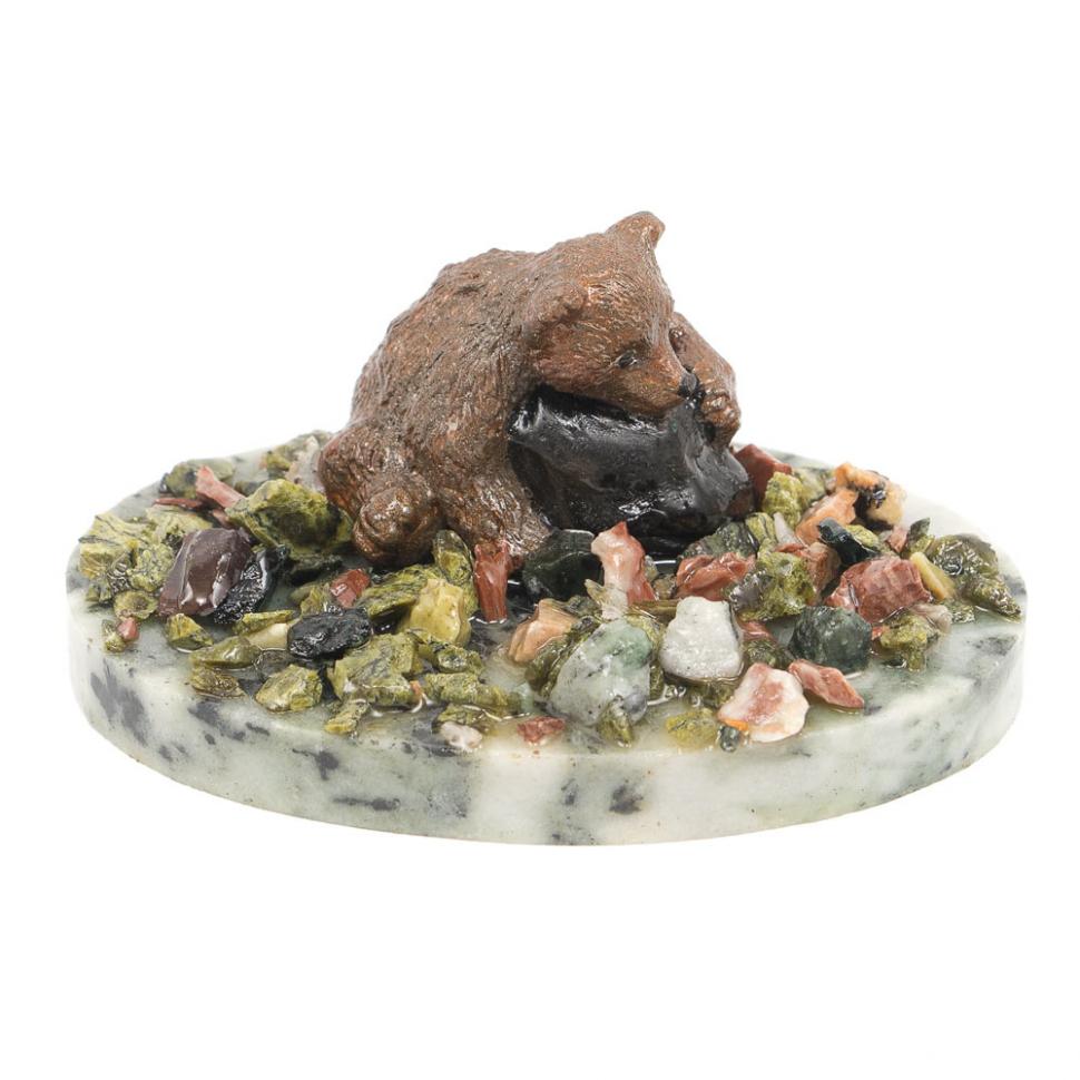 Сувенир "Медвежонок с камнем" змеевик фото 1 — 