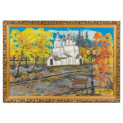 Картина &quot;Церковь осенью&quot; багет 46х66 см, каменная крошка — 