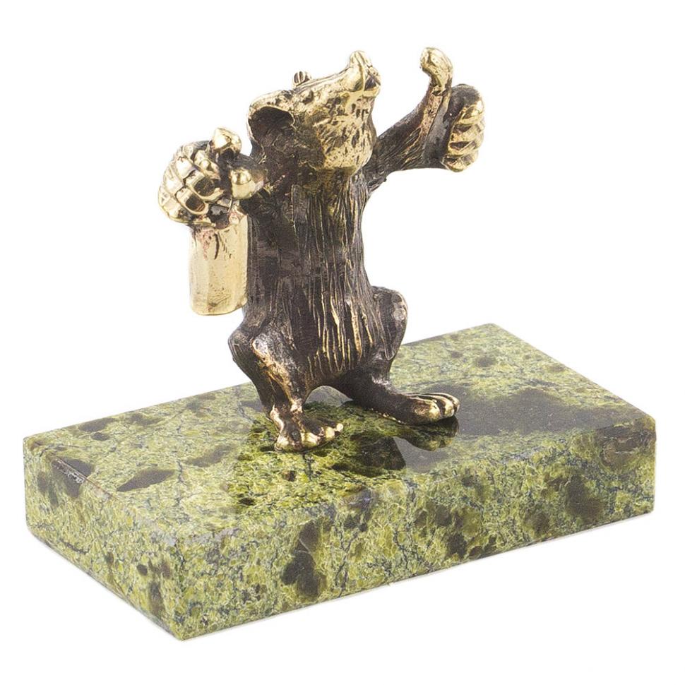 Статуэтка "Крыса алкоголик" бронза змеевик фото 1 — 