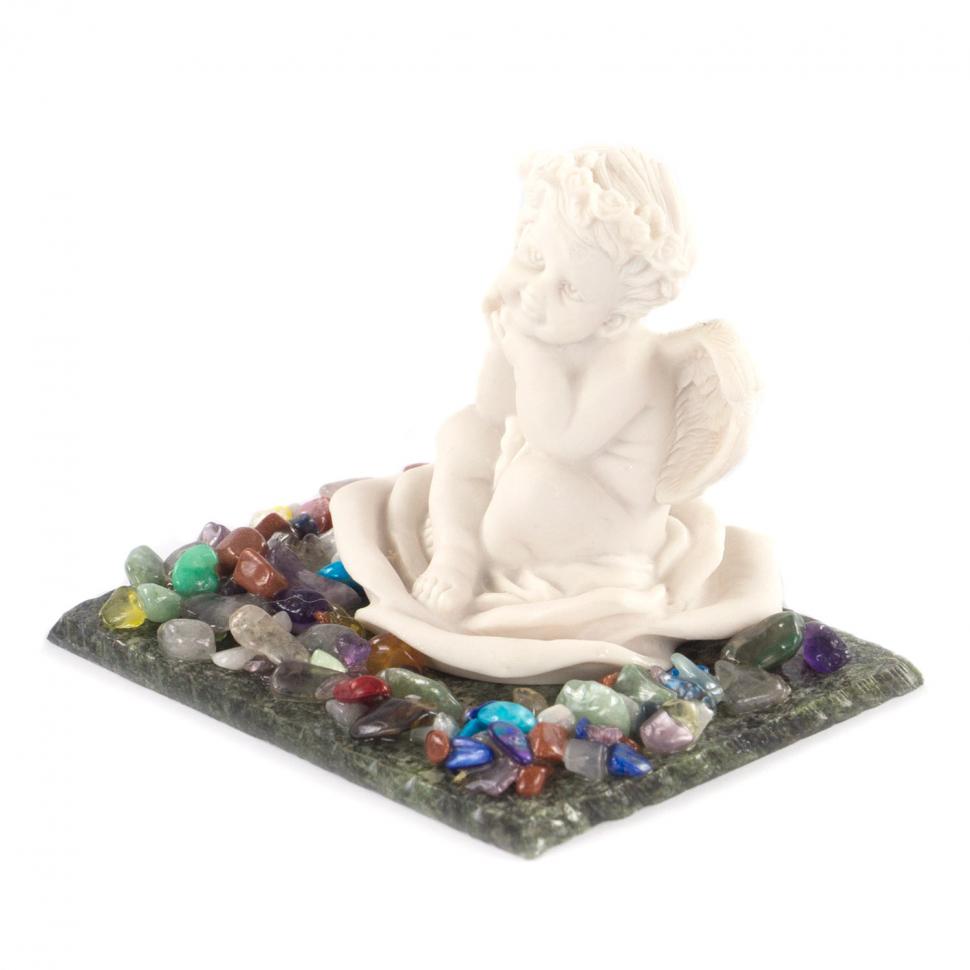 Сувенир "Ангел в цветке розы" из змеевика и мрамолита фото 1 — 