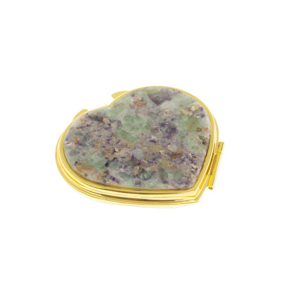 Зеркало карманное "Сердце" из флюорита цвет золото фото 1 — 