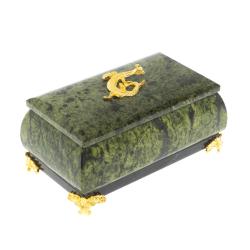 Шкатулка для украшений с ящерицей камень змеевик 10х5х6 см — 