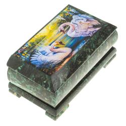 Шкатулка с иллюстрацией &quot;Пара лебедей&quot; камень змеевик 17,5х9,5х7,5 см — 