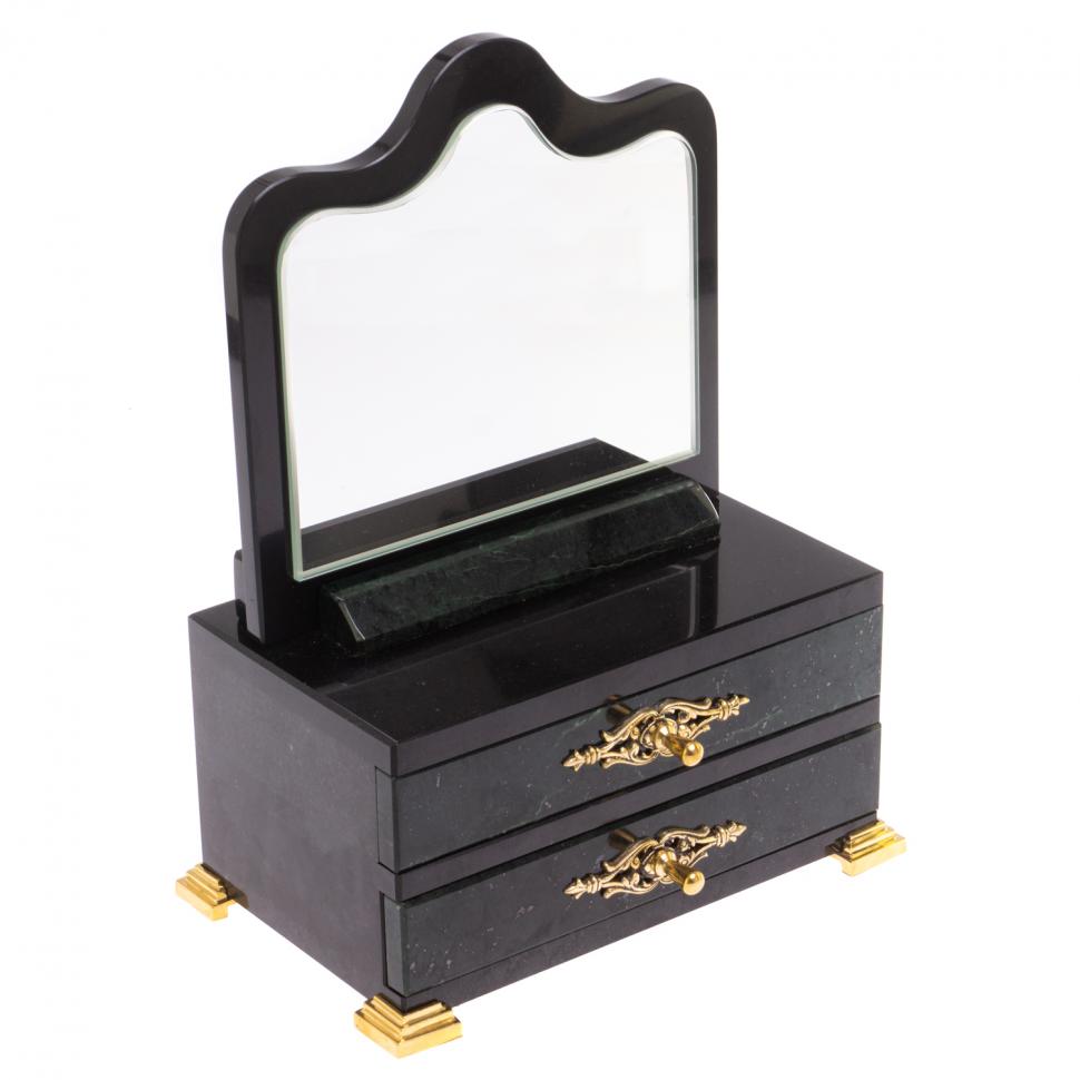 Ларец "Трюмо" на 2 ящика с зеркалом нефрит долерит фото 1 — 