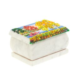 Шкатулка с рисунком &quot;Осень&quot; белый мрамор 10х6,5х6 см — 