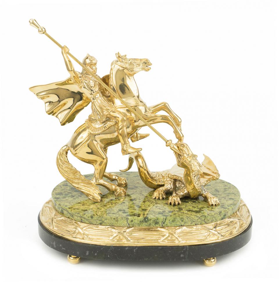 Статуэтка из бронзы и змеевика "Георгий Победоносец" фото 1 — 