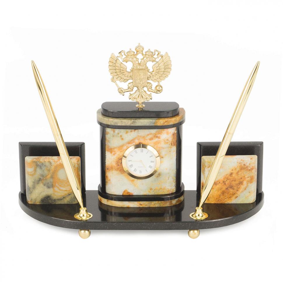 Настольный набор "Герб РФ" камень офиокальцит фото 1 — 