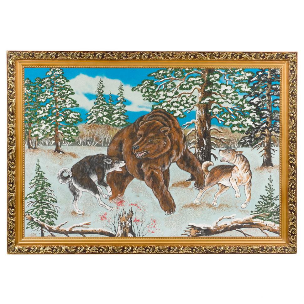 Картина "Охота на медведя" багет 46х66 см, каменная крошка фото 1 — 