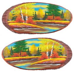 Панно на срезе дерева &quot;Осень&quot; горизонтальное 55-60 см каменная крошка — 