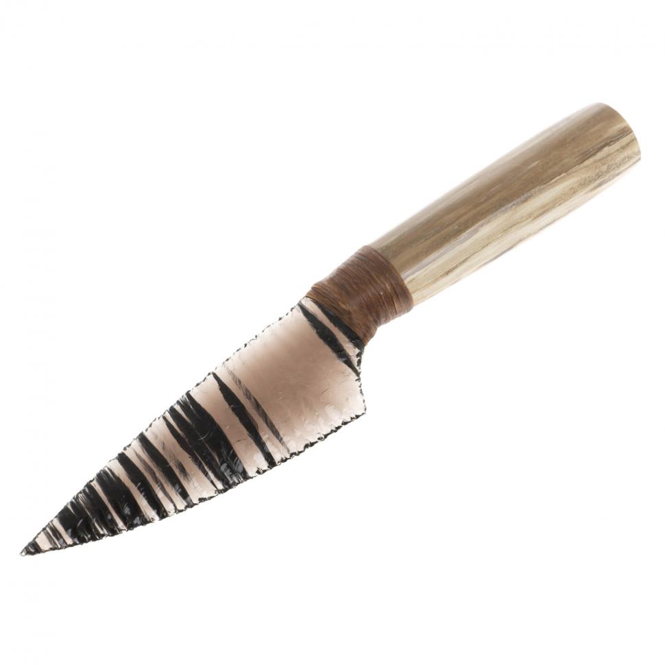 Нож из обсидиана рукоять окаменелое дерево 27х4,5х2,5 см фото 1 — 