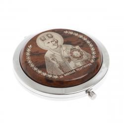 Зеркало с иконой &quot;Николай Чудотворец&quot; из коричневого обсидиана — 