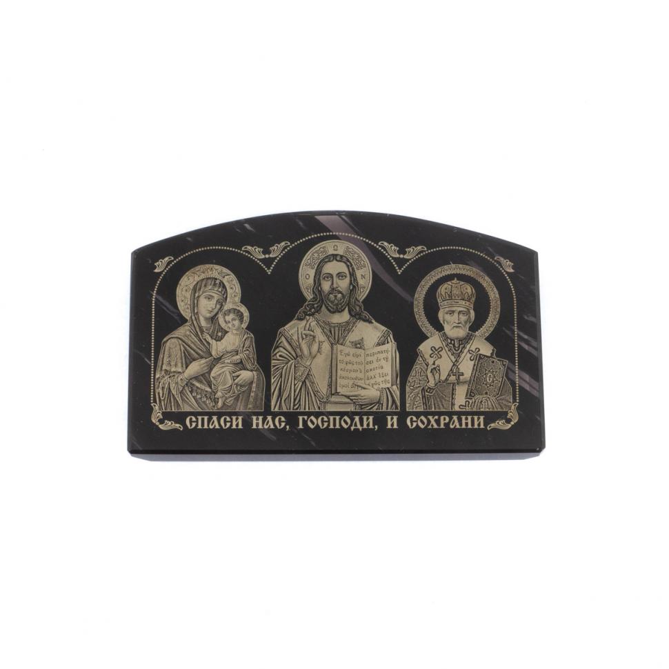 Икона в машину из черного обсидиана "Спаси и сохрани" 7х4,5 см фото 1 — 