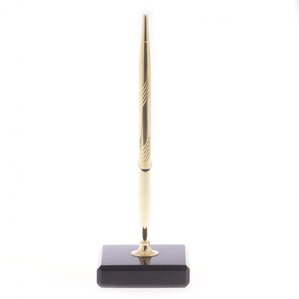 Ручка металлическая на подставке из черного обсидиана 7х7 см фото 1 — 