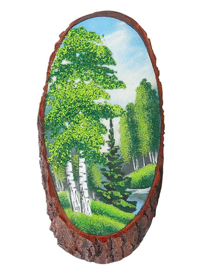 Картины на срезе дерева с каменной крошкой