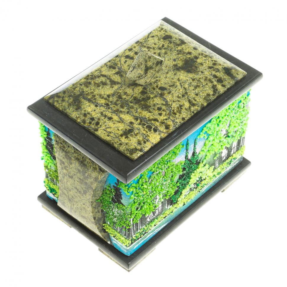 Шкатулка с рисунком "Летний пейзаж" змеевик 16х10х13 см фото 1 — 