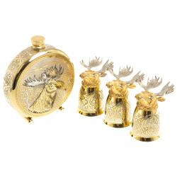 Подарочный набор &quot;Лось&quot; фляжка и 3 стопки перевертыша Златоуст — 