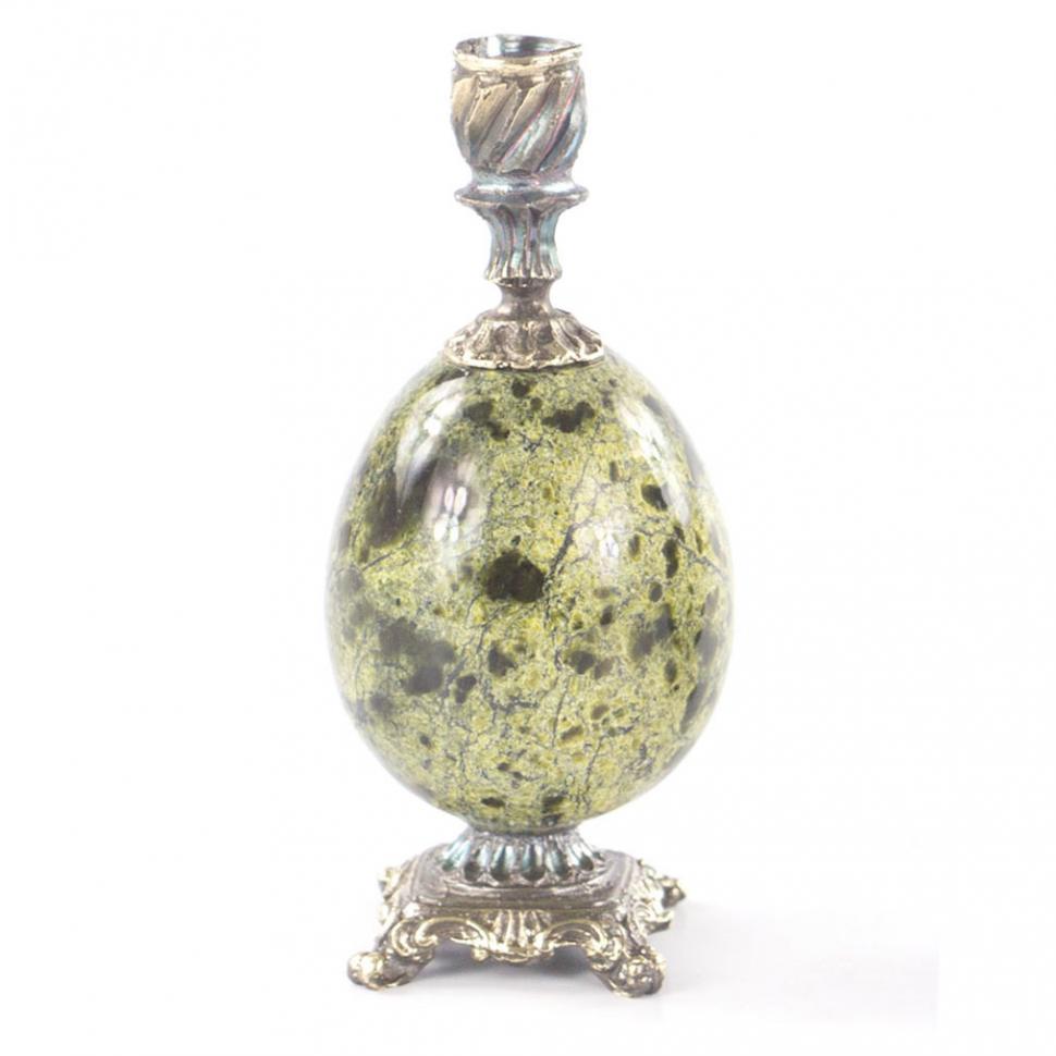 Подсвечник церковный на яйце из бронзы и змеевика фото 1 — 