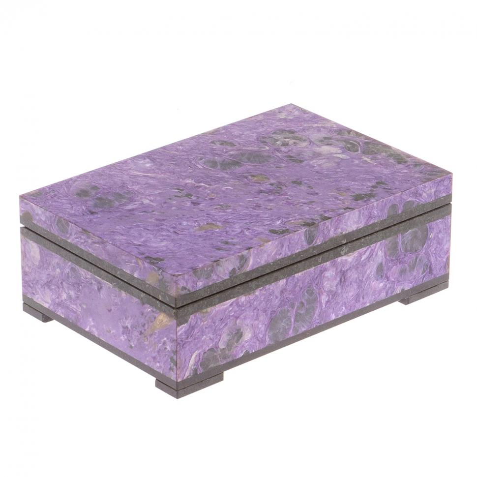 Шкатулка из камня чароит 12,5х8,5х4,5 см фото 1 — 