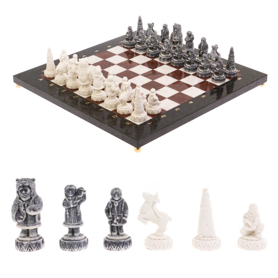 Шахматы "Северные народы" доска 40х40 см лемезит мрамор фото 1 — 