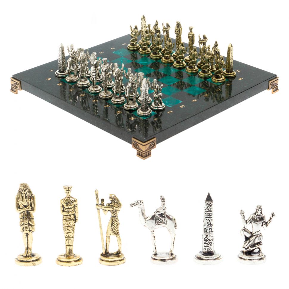 Шахматы подарочные "Египет" доска 32х32 см из змеевика фото 1 — 