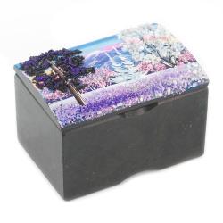 Шкатулка &quot;Сундучок&quot; змеевик рисунок зима 10х6,5х6,5 см — 