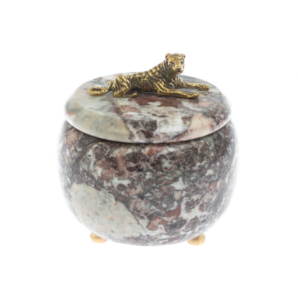 Шкатулка круглая "Гепард" из креноида 8х8х8,5 см фото 1 — 