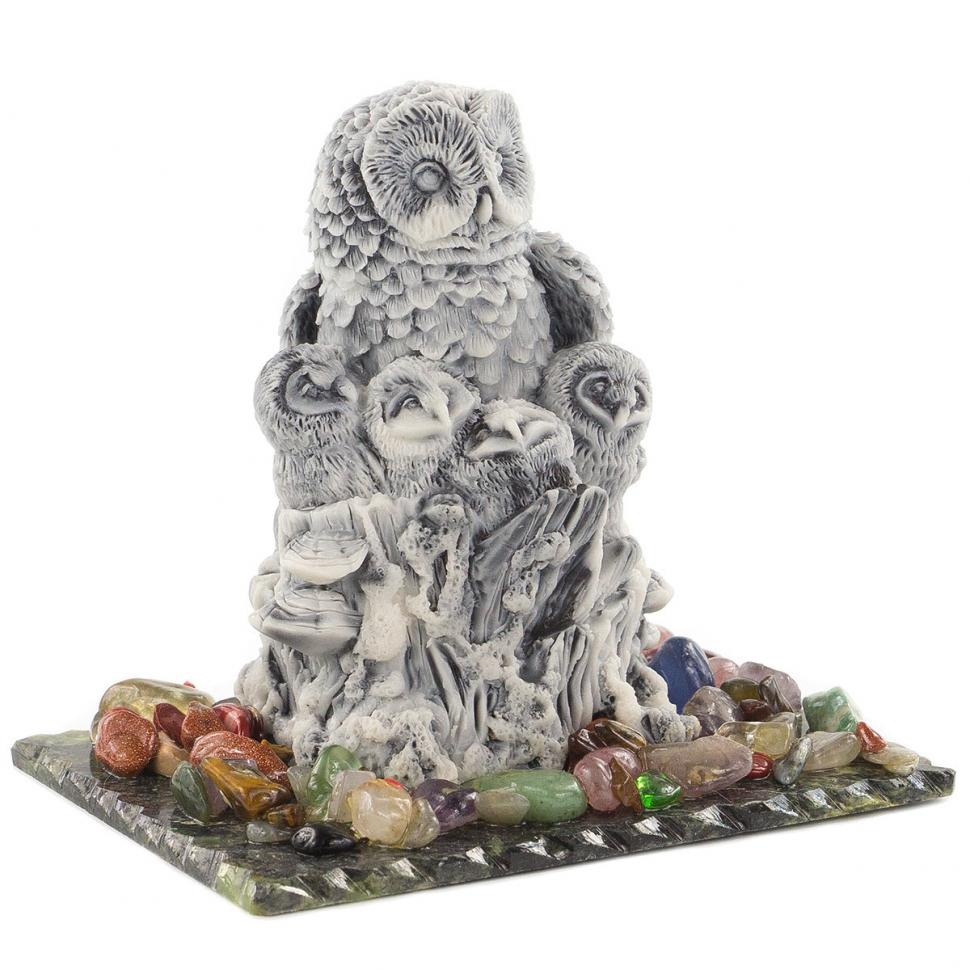 Сувенир "Сова с совятами" из мрамолита фото 1 — 