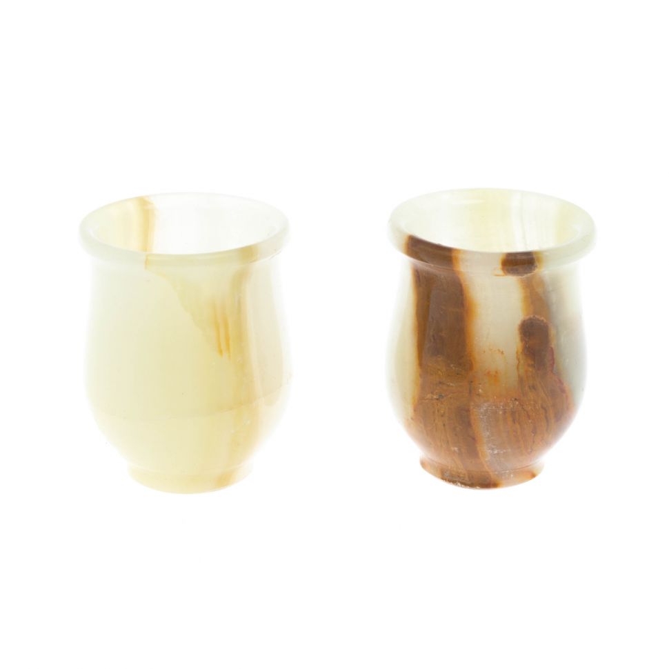 Набор стопок 2 шт "Тюльпан" из зеленого-коричневого оникса 3,7х3,7х3,5 см (1,5х2) фото 1 — 