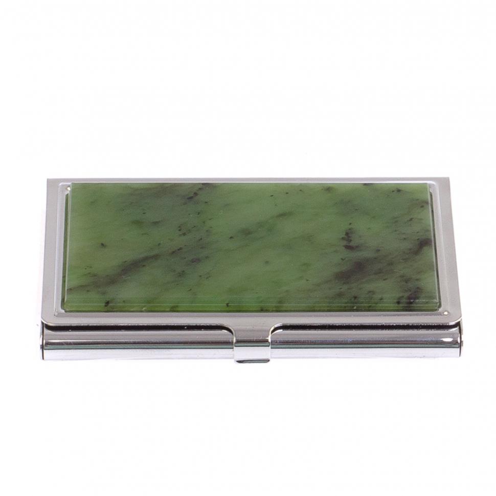 Карманная визитница с нефритом цвет серебро фото 1 — 