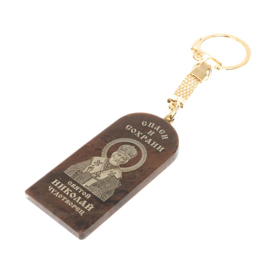 Брелок-оберег арка с молитвой "Св. Николай Чудотворец" камень обсидиан фото 1 — 
