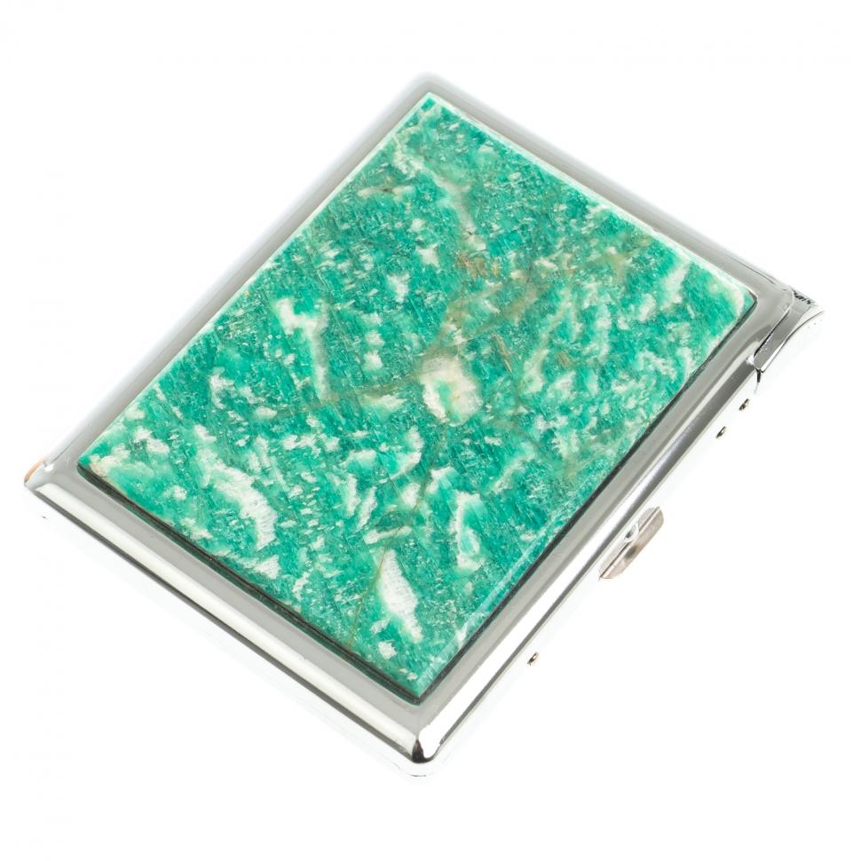 Портсигар на 10 сигарет с зажигалкой камень амазонит фото 1 — 