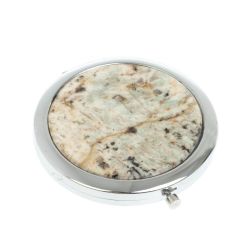 Зеркало карманное круглое из камня амазонит дымчатый кварц цвет серебро — 