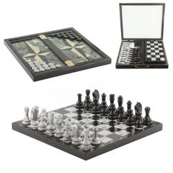 Настольный набор Шахматы Шашки Нарды 3 в 1 из камня — 