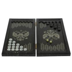 Каменные нарды с гравировкой &quot;Волк и медведь&quot; с гербом РФ — 