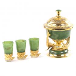 Подарочный набор &quot;Икорница две рыбки со стопками&quot; камень нефрит — 