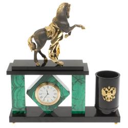 Настольный мини-набор &quot;Конь с попоной&quot; из малахита — 