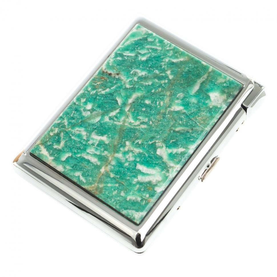 Портсигар на 20 сигарет с зажигалкой камень амазонит фото 1 — 