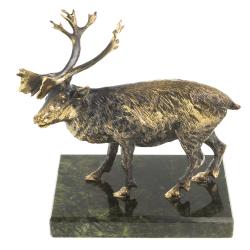 Бронзовая статуэтка &quot;Северный олень&quot; на подставке из камня змеевик — 