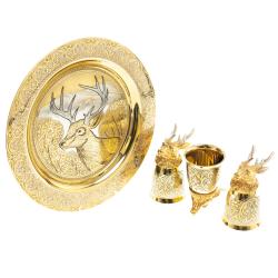 Подарочный набор &quot;Олень&quot; тарелка и 3 стопки перевертыша Златоуст — 