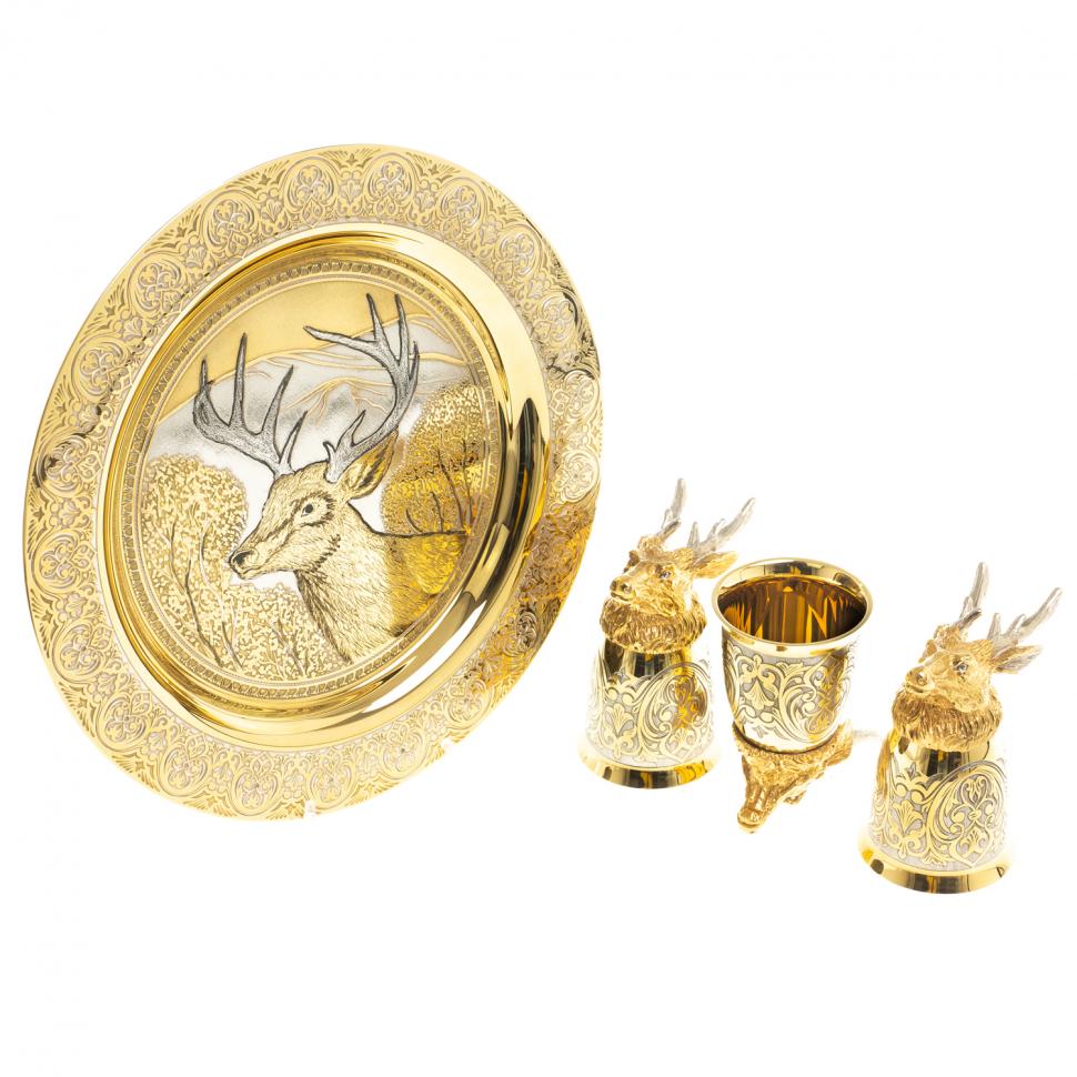 Подарочный набор "Олень" тарелка и 3 стопки перевертыша Златоуст фото 1 — 
