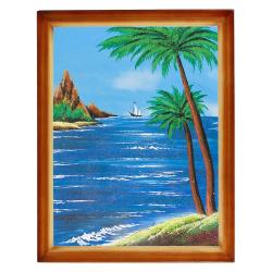 Картина &quot;Морской пейзаж с пальмами&quot; багет дерево 36х46 см, каменная крошка — 