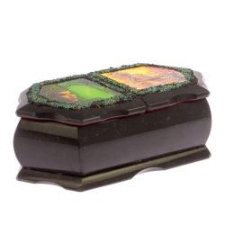 Шкатулка с двумя отсеками &quot;Хозяйка медной горы / Домик в зимнем лесу&quot; черный змеевик 20х10х7,5 см — 